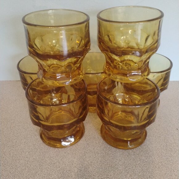 Viking Glass Georgian Pattern Amber Short Rocks Glass, Set of 6 - Picture 3 of 6